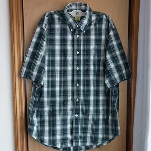 Duck Head Men's Dark Green and White Plaid Shirt